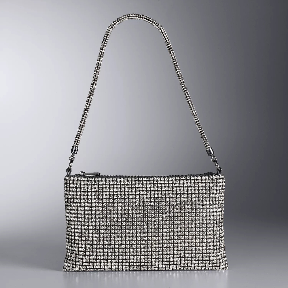 Vera Wang Silver Clutch with Rhinestone Detail